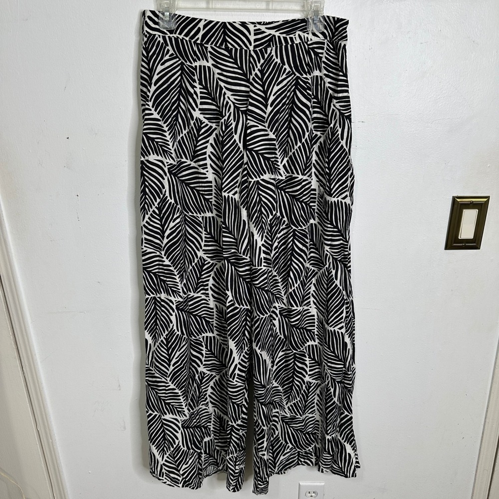 Cupshe Womens Black White Tropical Leaf Print Wide Leg Pants Large Travel